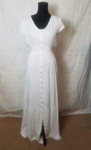 Sim & Sam White Swiss Dot Button Front Maxi  Dress